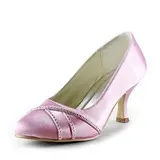 Satin Low Heel Closed Toe Pumps Wedding Shoes With Rhinestone (047020161)