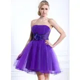 Empire Strapless Short/Mini Taffeta Tulle Homecoming Dress With Ruffle Flower(s) (022020624)