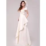 A-Line/Princess Off-the-Shoulder Floor-Length Satin Wedding Dress With Ruffle Beadwork Flower(s) (002014026)