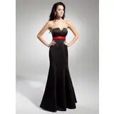 Empire Scalloped Neck Floor-Length Satin Evening Dress With Sash (017014922)