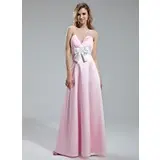 Empire Scalloped Neck Floor-Length Satin Bridesmaid Dress With Ruffle Sash (007019638)