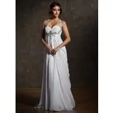 Empire Sweetheart Sweep Train Chiffon Wedding Dress With Ruffle Beadwork (002011570)