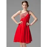 Empire One-Shoulder Knee-Length Chiffon Homecoming Dress With Ruffle Beading Sequins (022004455)