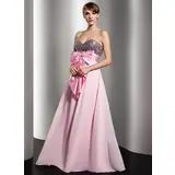 Empire Sweetheart Floor-Length Chiffon Charmeuse Sequined Holiday Dress With Ruffle (020014541)