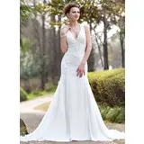 Mermaid Halter Chapel Train Chiffon Wedding Dress With Ruffle Lace Beadwork (002012033)