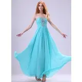 A-Line/Princess Scalloped Neck Floor-Length Chiffon Organza Evening Dress With Ruffle Beading (017014386)