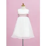 Empire Scoop Neck Floor-Length Organza Satin Flower Girl Dress With Sash (010005332)