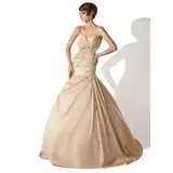 A-Line/Princess Halter Court Train Taffeta Wedding Dress With Ruffle Lace Beadwork Sequins (002013927)