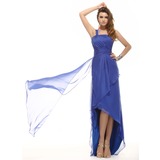 A-Line/Princess One-Shoulder Asymmetrical Chiffon Holiday Dress With Ruffle (020016071)