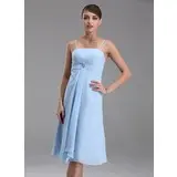 Empire Tea-Length Chiffon Bridesmaid Dress With Ruffle Crystal Brooch (007001080)