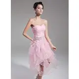 Sheath Sweetheart Tea-Length Organza Cocktail Dress With Ruffle Beading Sequins (016015121)