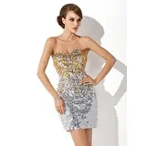 Sheath Sweetheart Short/Mini Sequined Cocktail Dress With Beading (016006691)