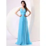 A-Line/Princess Scoop Neck Floor-Length Chiffon Holiday Dress With Ruffle (020014279)