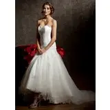 Mermaid Sweetheart Asymmetrical Satin Tulle Wedding Dress With Ruffle Beadwork (002011429)