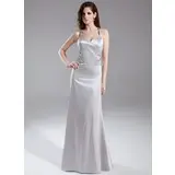 Sheath V-neck Floor-Length Charmeuse Evening Dress With Beading (017015814)