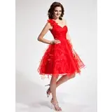 A-Line/Princess One-Shoulder Knee-Length Organza Homecoming Dress With Ruffle Flower(s) (002024406)