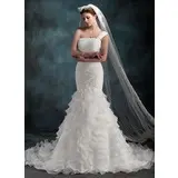 Mermaid One-Shoulder Court Train Organza Wedding Dress With Ruffle (002000623)