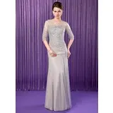 Mermaid Scoop Neck Floor-Length Chiffon Tulle Mother of the Bride Dress With Beading Sequins (008019704)
