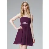 A-Line/Princess Strapless Short/Mini Chiffon Holiday Dress With Ruffle Beading (020013081)