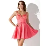 A-Line/Princess Sweetheart Short/Mini Tulle Charmeuse Homecoming Dress With Beading Sequins (022020626)