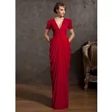 Sheath V-neck Floor-Length Chiffon Mother of the Bride Dress With Ruffle (008014885)