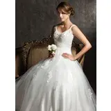 Ball-Gown V-neck Sweep Train Satin Tulle Wedding Dress With Ruffle Lace Beadwork Sequins (002008170)