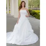 Ball-Gown Sweetheart Chapel Train Taffeta Wedding Dress With Ruffle Feather Flower(s) (002001396)