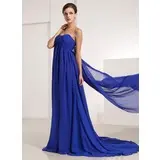 Empire Sweetheart Watteau Train Chiffon Holiday Dress With Ruffle (020014209)