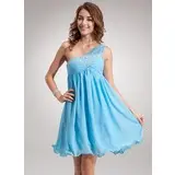Empire One-Shoulder Knee-Length Chiffon Homecoming Dress With Ruffle Beading (022020914)