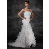 Mermaid Strapless Court Train Organza Satin Wedding Dress With Ruffle (002017165)