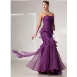 Mermaid Strapless Floor-Length Organza Prom Dress With Ruffle (018014441)