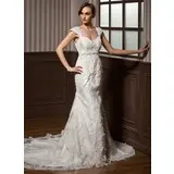 Mermaid Sweetheart Chapel Train Satin Tulle Wedding Dress With Lace Beadwork (002011374)