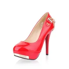 Patent Leather Stiletto Heel Closed Toe Platform Pumps With Chain (085025204)