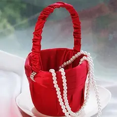 Flower Girl Basket In Red Sash With Rhinestone(102018102)