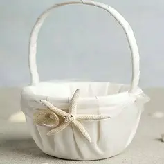 Beach Themed Starfish Design Ivory Satin Flower Girl Basket(102018043)