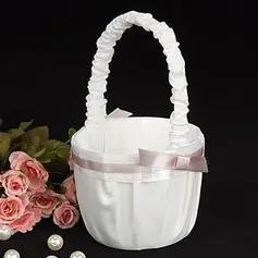 Pure Elegance Wedding Flower Girl Basket In White Satin(102018100)