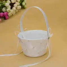 Ivory Flower Basket In Satin With Rhinestones And Ribbons (102025560)