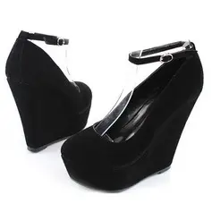 Velvet Wedge Heel Wedges Pumps With Buckle (085013281)