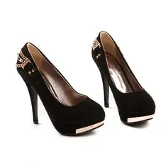 Suede Velvet Stiletto Heel Closed Toe Platform Pumps With Chain (085025197)