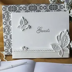 Butterfly Themed Wedding Guest Book in White Resin(101018156)