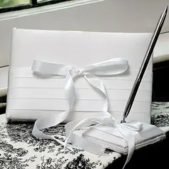 Pure White Guest Book And Pen Set With Ribbon Bow(101018180)