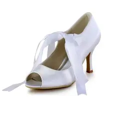 Satin Cone Heel Peep Toe Pumps Wedding Shoes With Lace-up (047026396)
