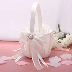 Flower Basket Ivory With Bow Rhinestones Ribbons (102026347)