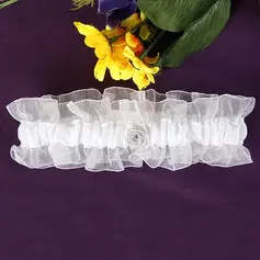 White Organza and Satin Rose Bridal Garter (104019502)