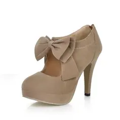 Suede Stiletto Heel Closed Toe Platform Pumps Ankle Boots With Bowknot Zipper (085022874)