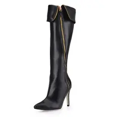 Leatherette Stiletto Heel Closed Toe Knee High Boots (088017137)