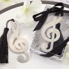 Treble Clef Brushed Metal Bookmark Favor With Elegant Silk Tassel (051008923)
