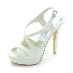Satin Stiletto Heel Platform Slingbacks Pumps Sandals Wedding Shoes With Buckle (047017770)