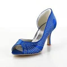 Satin Cone Heel Peep Toe Pumps Wedding Shoes With Rhinestone (047026391)