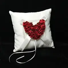 Ring Pillow In Ivory Satin With Red Rose Heart(103018247)